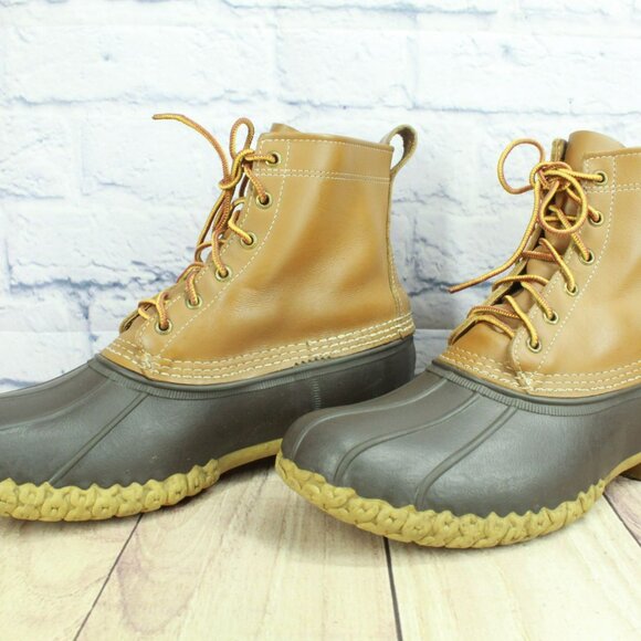 LL Bean Brown Leather 8" Lace Up Unlined Ankle Duck Boots Round Toe Size 12 M - Picture 2 of 9